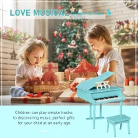 HOMCOM Modern Kids Piano 30 Keys Set of 2 Mini Toy for Child Grand Piano with Music Stand and Bench - Green(m-4)