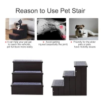PawHut 3 Step Wooden Carpeted Non Slip Pet Stairs Ramp for Cats and Small Dogs - Brown(m-5)