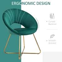 HOMCOM Modern Accent Velvet Chair Open Curved Mid-Back Upholstered Vanity Chair with Gold Plating Metal Legs for Living Room/Office/Reception Green(m-4)