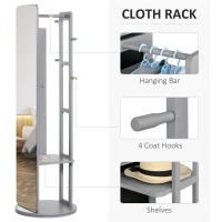 HOMCOM Full Length Glass Mirror with Hidden Jewelry Cabinet and Pine Wood Clothing Rack, Dark Grey(m-7)