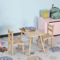 Qaba Kids Wooden Table and Chair Set, Play Activity Table for Arts, Crafts, Dinning, and Reading for Toddlers Age 2 to 5, Natural Wood(m-4)