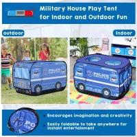 Qaba Kids Police Car Play Tent w/ top opening Pop-up Foldable Blue(m-5)