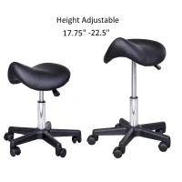 Open Box HomCom Adjustable Hydraulic Rolling Swivel Salon Saddle Stool Chair - Black(m-4)