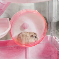 PawHut 3-Tier Hamster Cage Rodent Gerbil Habitat Rat House with Steel Wire, Exercise Wheel, Food Dish, Water Bottle, Pink(m-9)