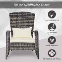 Outsunny Patio Wicker Adirondack Chair, All-Weather Rattan Fire Pit Chair with Soft Cushions, Tall Curved Backrest and Comfortable Armrests, Mixed Brown & Cream White(m-4)