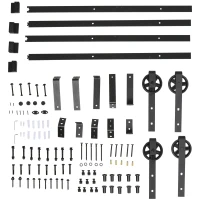 HOMCOM Sliding Barn Door Kits Hardware Closet Set Track System for Double Wooden Door Industrial Wheel Style Roller(m-5)