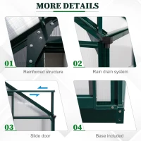 Outsunny Walk-In Garden Greenhouse Aluminum Polycarbonate with Roof Vent for Plants Herbs Vegetables 8' x 4' x 7' Green(m-7)