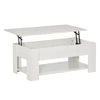 HOMCOM 39" Lift Top Coffee Table with Hidden Storage Compartment and Open Shelf, Pop Up Coffee Table for Living Room, White(m-1)