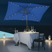 Outsunny 6.5x10ft Patio Umbrella Rectangle Solar Powered Tilt Aluminum Outdoor Market Parasol with LEDs Crank (Dark Blue)(m-1)