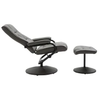 HOMCOM Adjustable Leisure Recliner Chair and Ottoman Set with Swiveling Base, Faux Leather, Grey(m-9)