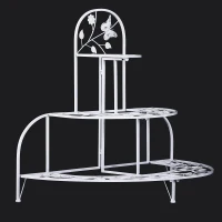 Outsunny 3 Tier Plant Stand Metal Butterfly Leaf Outdoor Potted - White(m-6)