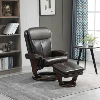 HOMCOM Swivel Recliner Chair Thick Padded with Storage Ottoman, Wrapped Wood Base & Faux Leather for Living Room, Bedroom, Office, Dark Brown(m-2)