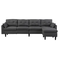 HomCom Elegant 3 Piece Sofa Chaise Lounge Set with Wooden Leg Footstool, & Large Multifunctional Loveseat - Grey(m-7)