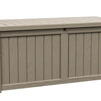 Outsunny Plastic Deck Storage Container Box Outdoor Garden Bench Patio Furniture 77 Gal with Handles, Padlock Eyes, 56" x 26" x 24"(m-10)