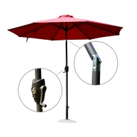 Outsunny 9' Solar LED Patio Outdoor Umbrella for Garden and Market, Sunshade, Beach Parasol Steel, Wine Red(m-4)