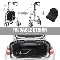 HOMCOM Steel Walker for Seniors, Three Wheel Adjustable Height Rollator with Handbrakes and Storage Bag(m-6)