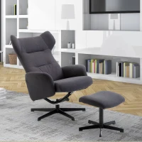 HOMCOM Recliner Ottoman Set Swivel Armchair Lounge Adjustable Backrest Padded Seat Footstool Living Room Grey(m-1)