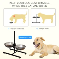 PawHut Adjustable Elevated Dog Bowls, Stainless Steel Dog Double Bowls with H-Base Raised Bowl Stand for Dogs Cats, 22.5"H(m-6)