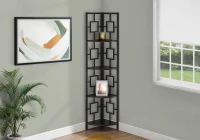 Monarch 62" H Transitional Decorative 4-Tier Corner Etagere Bookcase - Espresso / Black Metal(m-2)