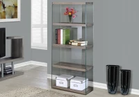 Monarch 60" Reclaimed Wood-Look Tempered Glass Sides 5-Tier Storage Bookcase - Dark Taupe Finish(m-2)