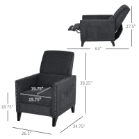 HOMCOM Push Back Manual Recliner Sofa,  Linen Fabirc Armchair with Thick Sponge Padding seat   and Footrest for Living Room, Dining Room, Office, Dark Grey(m-3)