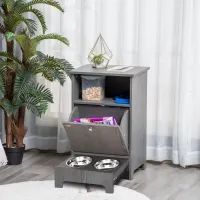 PawHut Pet Feeder Station Dog and Cat Food Storage Feeding Station Food Cabinet Pet Storage Organizer Grey(m-1)