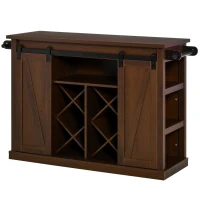 HOMCOM 53" Rolling Kitchen Island with Storage Shelves, Utility Kitchen Trolley Rolling Cart on Wheels with Sliding Barn Doors, Wine Rack and Towel Holders, Walnut(m-11)