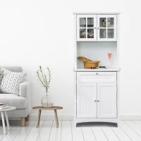 HOMCOM Kitchen Buffet Hutch Cabinet, Freestanding Kitchen Pantry Storage Cabinet Cupboard with Framed Glass Door, Drawer and Microwave Space, White(m-2)