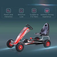 Aosom Pedal Go Kart, 4 Wheels Pedal Ride On for Boys & Girls with Rubber Wheels, Adjustable Seat & Sharp Handling - Red(m-4)