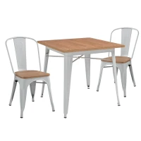 HOMCOM 3 Piece Industrial Style Dining Table Set, Small Kitchen Table and Chairs for 2,Steel Frame and Wooden Top,White(m-1)