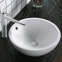 kleankin 18" x 18" Bathroom Vessel Sink, Porcelain Round bowl Art Design Basin Above Counter Ceramic Bathroom Vanity Sink, White(m-2)