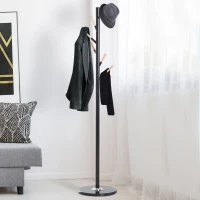 HOMCOM 69" Metal Freestanding Modern Tree Branch 6 Wooden Rack Coat Rack With Marble Base - Black(m-2)