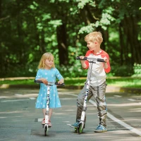 Aosom Youth Kick Scooter One-Click Foldable Teens Ride On Toy with Adjustable Handlebar Rear Brake for Boys and Girls Aluminium White(m-1)