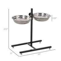 PawHut Adjustable Elevated Dog Bowls, Stainless Steel Dog Double Bowls with H-Base Raised Bowl Stand for Dogs Cats, 22.5"H(m-3)