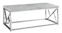 Monarch 47" Contemporary Polished Chrome Metal Frame Accent Cocktail Coffee Table - Grey Cement-Look Finish(m-1)