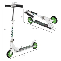 Aosom One-click Folding Kids Kick Scooter w/ Adjustable Handlebar, Push Rider with Kickstand, Dual Brake System, Durable Wheels & Sturdy Bearings, for Boys and Girls, White(m-3)