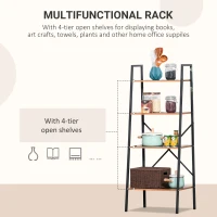 HOMCOM Wooden Metal 4 Tier Vintage Rustic Industrial Ladder Style Bookcase Shelf, Black/Vintage wood(m-4)