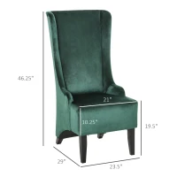 HOMCOM Retro High Back Upholstered Accent Chair Armless Velvet Living Room Chair with Curved Backrest and Birch Legs, Green(m-3)