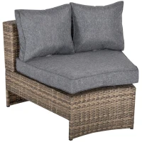 Outsunny 8 Piece Outdoor Rattan Sofa, Half Round Patio Furniture Set with Side Tables, Umbrella Hole, and Cushions, Mixed Kahki and Mixed Gray(m-9)