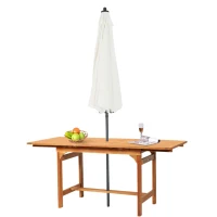 Outsunny Poplar Wood Slat Rectangular Extendable Outdoor Dining Table(m-10)