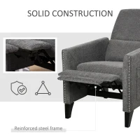 HOMCOM Push Back Manual Recliner Sofa,  Linen Fabirc Armchair with Thick Sponge Padding seat   and Footrest for Living Room, Dining Room, Office, Light Grey(m-7)