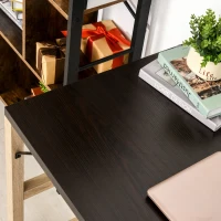 HOMCOM Computer Desk Home Office Study Writing Rectangle Workstation with Storage Shelves 3-Tier Bookshelf, Wide Display Table, Black/Oak(m-10)