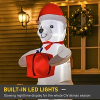 HOMCOM 6ft Christmas Inflatables Outdoor Decorations Polar Bear with a Present, Blow-Up Yard Christmas Decor with LED Lights Display(m-4)