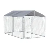 PawHut 13' x 7.5' x 7.5' Dog Kennel, Outdoor Dog Run with Waterproof, UV Resistant Roof, Lockable Door for Large-Sized Dogs, Silver(m-1)