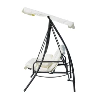Outsunny 3 Seater Swing Chair 2-in-1 Lounge Hammock Cushioned Seat Portable Outdoor Porch with Canopy Cream White(m-7)