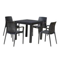 Outsunny 5pc All Weather Resin Patio Dining Set Garden Outdoor Chair Table Furniture, Black(m-5)