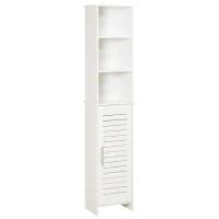 kleankin Tall Bathroom Floor Cabinet, Freestanding Linen Tower with Adjustable Shelf and Cupboard, Narrow Side Storage Organizer, White(m-1)