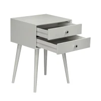 HOMCOM Side Table, Modern End Table with 2 Pull Out Drawers, Bedside Table with Display Tabletop and Solid Acacia Legs, Gray(m-10)