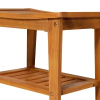 HOMCOM Acacia Wood Shower Bench Seat with Towel Shelf, 2-Tier Bathroom Spa Bathing Stool(m-10)