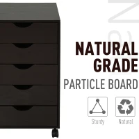 HOMCOM 5 Drawer File Cabinet Storage Organizer Filing Cabinet with Nordic Minimalist Modern Style & Wheels, Brown(m-6)